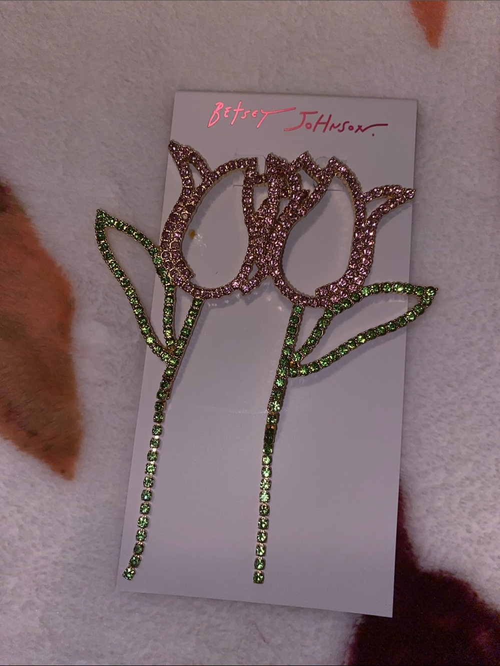 Betsey Johnson Pink and Green Crystal Tulip Earrings
